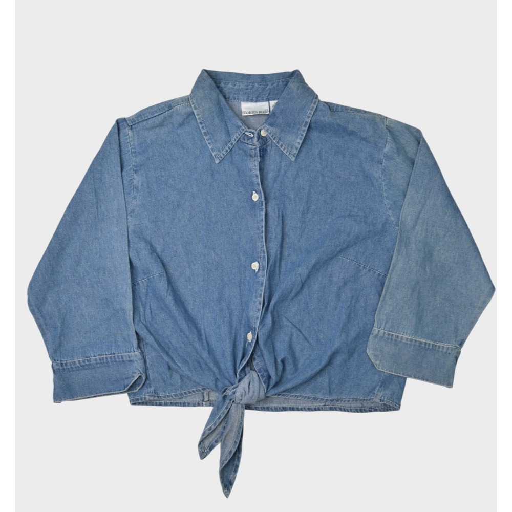 Fashion Bug Shirt Womens Large 14 Cropped Denim Western Tie Cowgirl Bolero